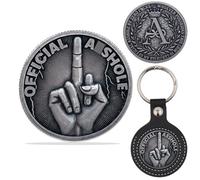 Bold Attitude Official Middle Finger Coin - Funny Zero Worries Ahole Challenge Token - Hilarious Novelty Gag Gift for Husband Coworkers Comes with Protect Keychain Holder (Antique Silver)