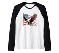 Bold Bald Eagle Art with American Flag Waving Raglan Baseball Tee