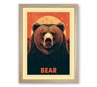 Bold Bear Retro Framed Wall Art Print A3 (42×29.7cm) Oak, Wall Decor for Living Room, Bedroom, Office & Home, Ready to Hang, Art Gift