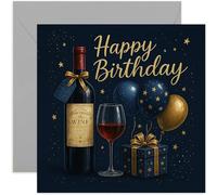 Bold Birthday Card for Wine Lover, For Men Women Bday Gift, Fun Graphic Design, for Dad Husband Colleague Boss Son Granddad, Blank Inside with Envelope