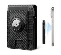 Bold Bison Magnetic Wallet with Card Holder for Iphone12~16, Slim & Minimalist Airtag Wallet with RFID Blocking Card Holder, Genuine Leather, Stretch Front Pocket, Black, Coffee or Yellow, Black