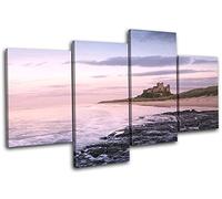 Bold Bloc Design - Bamburgh Castle Seascape Landscapes 160x90cm MULTI Canvas Art Print Box Framed Picture Wall Hanging - Hand Made In The UK - Framed And Ready To Hang 0021-0288(00B)-MP04-LO-C