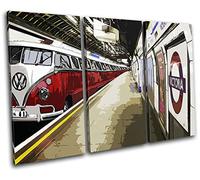 Bold Bloc Design Camper Van Underground Transportation 60x40cm Triptych Canvas Art Print RC-6103(00B)