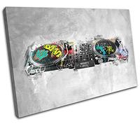 Bold Bloc Design - Dj Decks Club Music Urban Graffiti 135x90cm SINGLE Canvas Art Print Box Framed Picture Wall Hanging - Hand Made In The UK - Framed And Ready To Hang 0021-0012(00B)-SG32-LO-F