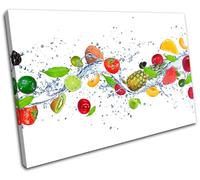 Bold Bloc Design - Fresh Fruits splash Food Kitchen - 75x50cm Canvas Art Print Box Framed Picture Wall Hanging - Hand Made In The Uk - Framed And Ready To Hang