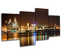Bold Bloc Design - Liverpool Skyline Night Mersey City 200x113cm MULTI Canvas Art Print Box Framed Picture Wall Hanging - Hand Made In The UK - Framed And Ready To Hang 0021-0289(00B)-MP04-LO-D