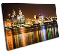 Bold Bloc Design - Liverpool Skyline Night Mersey City 90x60cm SINGLE Canvas Art Print Box Framed Picture Wall Hanging - Hand Made In The UK - Framed And Ready To Hang 0021-0289(00B)-SG32-LO-D