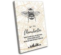 Bold Bloc Design - Manchester Motivational Bee City 135x90cm SINGLE Canvas Art Print Box Framed Picture Wall Hanging - Hand Made In The UK - Framed And Ready To Hang 0021-0019(00B)-SG32-PO-F