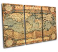 Bold Bloc Design Old World Atlas Maps Flags - 90x60cm Canvas Art Print Box Framed Picture Wall Hanging - Hand Made In The Uk - Framed And Ready To Hang 13-0768(00B)