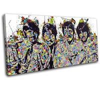 Bold Bloc Design - The Beatles Pop Paint Musical 150x75cm SINGLE Canvas Art Print Box Framed Picture Wall Hanging - Hand Made In The UK - Framed And Ready To Hang