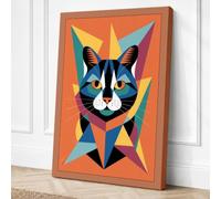 Bold Cat Face Geometric Canvas Wall Art Print 30x20 (76.2×50.8cm)