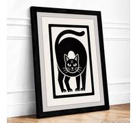 Bold Cat Portrait Minimalist Framed Wall Art Print A3 (42×29.7cm) Black, Wall Decor for Living Room, Bedroom, Office & Home, Ready to Hang, Art Gift