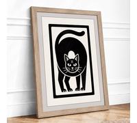 Bold Cat Portrait Minimalist Framed Wall Art Print A3 (42×29.7cm) Oak, Wall Decor for Living Room, Bedroom, Office & Home, Ready to Hang, Art Gift