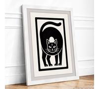 Bold Cat Portrait Minimalist Framed Wall Art Print A3 (42×29.7cm) White, Wall Decor for Living Room, Bedroom, Office & Home, Ready to Hang, Art Gift