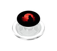 Bold Cat Silhouette Against Red Moon PopSockets PopGrip for MagSafe