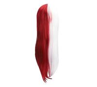 Bold Color-Block Anime Wig for Women - Straight Red & White Cosplay Hairpiece with Strap and -Looking Bangs
