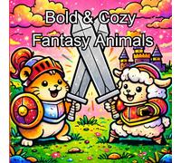 Bold & Cozy Fantasy Animals: Playful and Cute Fantasy Animal in magical settings. Bold and easy pages for stress free and relaxing coloring.