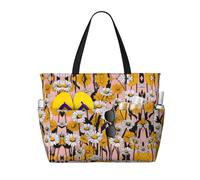 Bold Daisy Print Large Waterproof Beach Tote Bag for Women with Zip and Pockets Foldable Handbag for Travel Pool Shopping Holiday Gym
