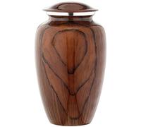 BOLD & DIVINE Aluminium with Wood Grain Finish Cremation Urn | Large | 200 Cubic Inches | For Human Ashes Adult Memorial, Burial, Funeral Cremation Urn