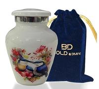 Bold & Divine Birds Pair Floral Design Keepsake Urn for Ashes (Small)