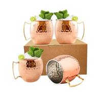 BOLD & DIVINE Copper Plated Moscow Mule Mugs Set of 4 | 18 Oz Hammered Copper Cups with Stainless Steel Lining Gold & Brass Handles | Perfect for Bars, Parties & Gifts