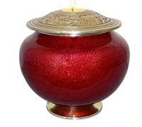 BOLD & DIVINE Cremation Urn With Candle Holder | Large | 200 Cubic Inches | Red & Golden | Human Ashes Memorial urn, Burial, Funeral Cremation Urn