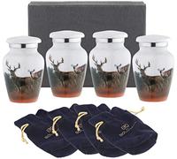 BOLD & DIVINE Deer Printed White Keepsake Urns | Small | Mini Urn Set of 4 | For Human Ashes or Pet Ashes With Velvet Bag