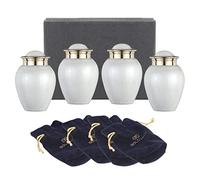 BOLD & DIVINE Heavenly Peace Pearl White Keepsake Urns | Small | 2.75" Tall Urns | Set Of 4 | For Human or Pet Ashes With Individual Velvet Bags