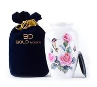 BOLD & DIVINE Hummingbird Printed Adult Cremation Urn | Large | 200 Cubic Inches | Multicolor | Human Ashes Adult Memorial urn, Burial, Funeral Cremation Urns With Beautiful Velvet Bag