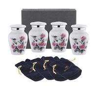 BOLD & DIVINE Hummingbird Printed White Keepsake Urns | Small | Mini Urns Set of 4 | For Human or Pet Ashes
