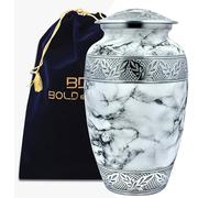 Bold & Divine Large White Marble Finish urn - Recycled Aluminum Cremation Urn for Adults