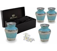 BOLD & DIVINE Mint Small Keepsake Urns Pack of 4 for Human Ashes or Pet Ashes | Turquoise Blue Enamel Textured Mini Urn Set of 4 | 2.75" Tall Urns & 4 Individual Velvet Bags