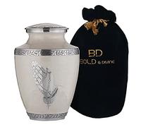 BOLD & DIVINE Modern Pearl White Cremation Urn | Large | 200 Cubic Inches | Human Ashes Adult Memorial, Burial, Funeral Cremation Urn With Velvet Bag