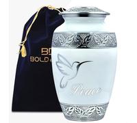 BOLD & DIVINE Peace Dove Pearl White Cremation Urn | Human Ashes Adult Memorial urn, Burial, Funeral Cremation Urns |200 Cubic Inches (Large Adult Urn) with Unique Velvet Bag