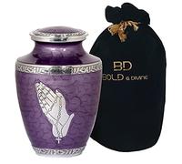 BOLD & DIVINE Praying Hand Adult Urn For Human Ashes | Large | Purple | A Simple Elegant, Handcrafted and Minimalistic Resting Place for Your Loved One With Beautiful Velvet Bag