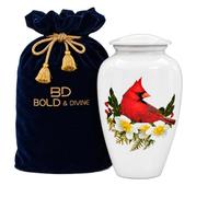BOLD & DIVINE Red Cardinal Bird Cremation Urn | Large | 200 Cubic Inches | Human Ashes Memorial, Burial, Funeral Cremation Urn with Unique Velvet Bag