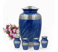 Bold & Divine Set of 5 Blue Metal Urn & Keepsakes for Ashes Mom & Dad - Cremation Urn for Adult Ashes Male & Female - Burial Urns for Adult Human Ashes - Funeral Decorative Urn