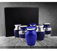 BOLD & DIVINE Small Cremation Urns for Human Ashes | Set of 6 - 3 Cubic Inches | Mini Keepsake Purple and Silver with Velvet Case