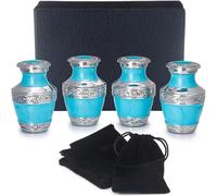 BOLD & DIVINE Small Heavenly Peace Pearl Mint Keepsake Urns |for Human Ashes | Handcrafted | 3" Tall Mini Urn Set of 4 with Individual Velvet Bags (Turquoise)