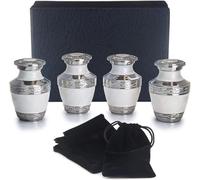BOLD & DIVINE Small Heavenly Peace Pearl White Keepsake Urns | For Human Ashes | Handcrafted | 3" Tall Mini Urn Set of 4 with Individual Velvet Bags