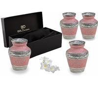 BOLD & DIVINE Small Keepsake Urns Pack of 4 | Urn for Human Ashes or Pet Ashes | Pink Enamel Textured Mini Urn Set of 4 | 2.75" Tall Urns & 4 Individual Velvet Bags
