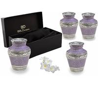 BOLD & DIVINE Small Purple Keepsake Urns | for Human Ashes or Pet Ashes | Purple Enamel Textured Mini Urn Set of 4 | 2.75" Tall Urns & 4 Individual Velvet Bags