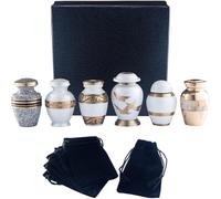 Bold & Divine Small Urns for Human Ashes Keepsake - Set of 6 in Pearl White and Gold - Mini Cremation Urns - Memorial Ashes Urn with Case, Velvet Pouch and Funnel - Burial Funeral Urns for Sharing Ash