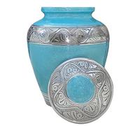 BOLD & DIVINE Turquoise Blue Textured Enamel Adult Cremation Urn | Human Ashes Adult Memorial urn, Burial, Funeral Cremation Urns | Mint 200 Cubic Inches (Large/Adult Urn) with Unique Velvet Bag