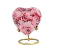 BOLD & DIVINE Urns for Human Ashes - Adult Female & Men, Decorative & Funeral Urns - Pink Rose, 1 Small Keepsake Heart with a Stand
