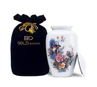BOLD & DIVINE White Birds Printed Cremation Urn | Large | 200 Cubic Inches | For Human Ashes Adult Memorial, Burial, Funeral Cremation Urn with Unique Velvet Bag