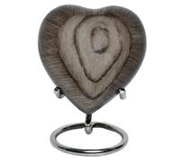 BOLD & DIVINE Wooden Textured Theme Keepsake Urn | Human Ashes Memorial Urn, Burial, Funeral Cremation Urns (Grey Wood, Heart Shape)