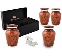 BOLD & DIVINE Wooden Textured Theme Keepsake Urn | Human Ashes Memorial Urn, Burial, Funeral Cremation Urns (Red Cherry Wood, Set of 4_Mini)