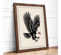 Bold Eagle in Black Minimalist Framed Wall Art Print A2 (59.4×42cm) Walnut, Wall Decor for Living Room, Bedroom, Office & Home, Ready to Hang, Art Gift