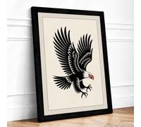 Bold Eagle in Black Minimalist Framed Wall Art Print A3 (42×29.7cm) Black, Wall Decor for Living Room, Bedroom, Office & Home, Ready to Hang, Art Gift
